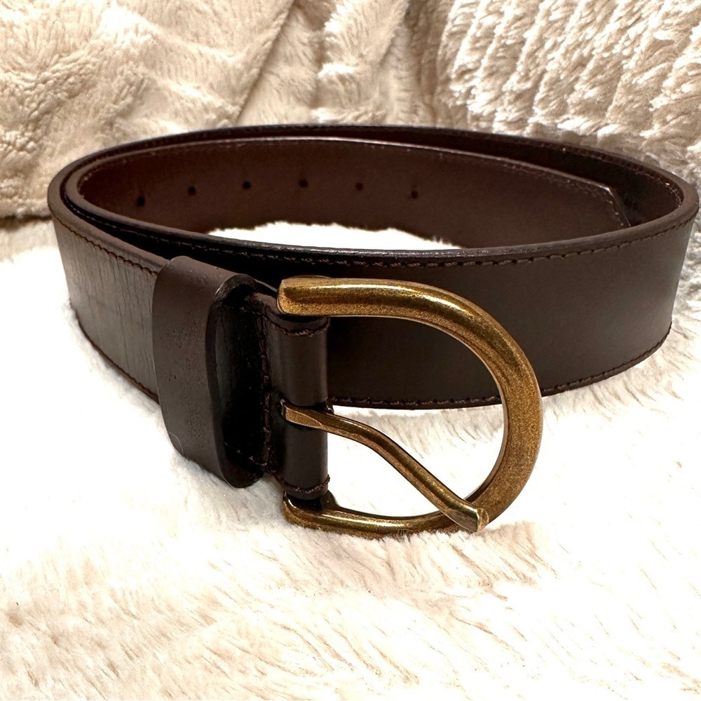 Eddie Bauer Mens Brown Genuine Leather Brass Buckle Belt Size M